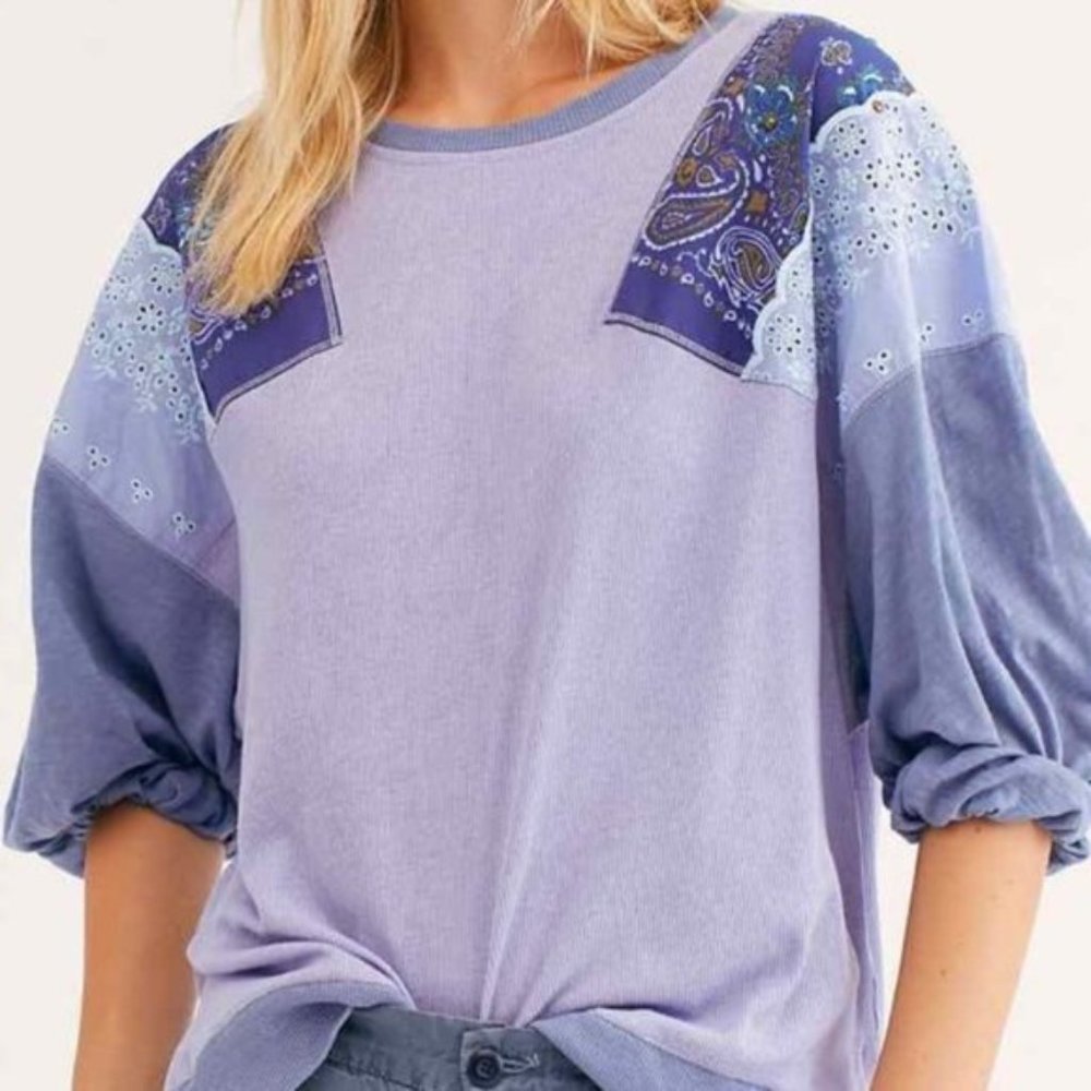 Free People ~Feelin’ It Top in Cornflower Combo